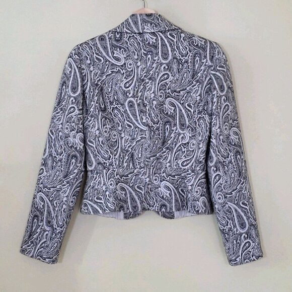 Trina Turk Blazer Womens 2 Gray Silver Paisley LS Cotton Wool Blend Party Boho - Picture 5 of 16